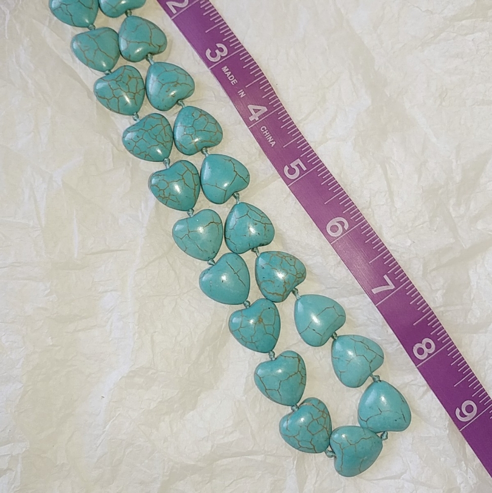 Turquoise Colored Heart Beads Necklace - 18" Long - Picture 3 of 6